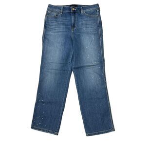 Sanctuary Modern Straight Crop High Rise Jean Gold Silver Embellishment Women 30